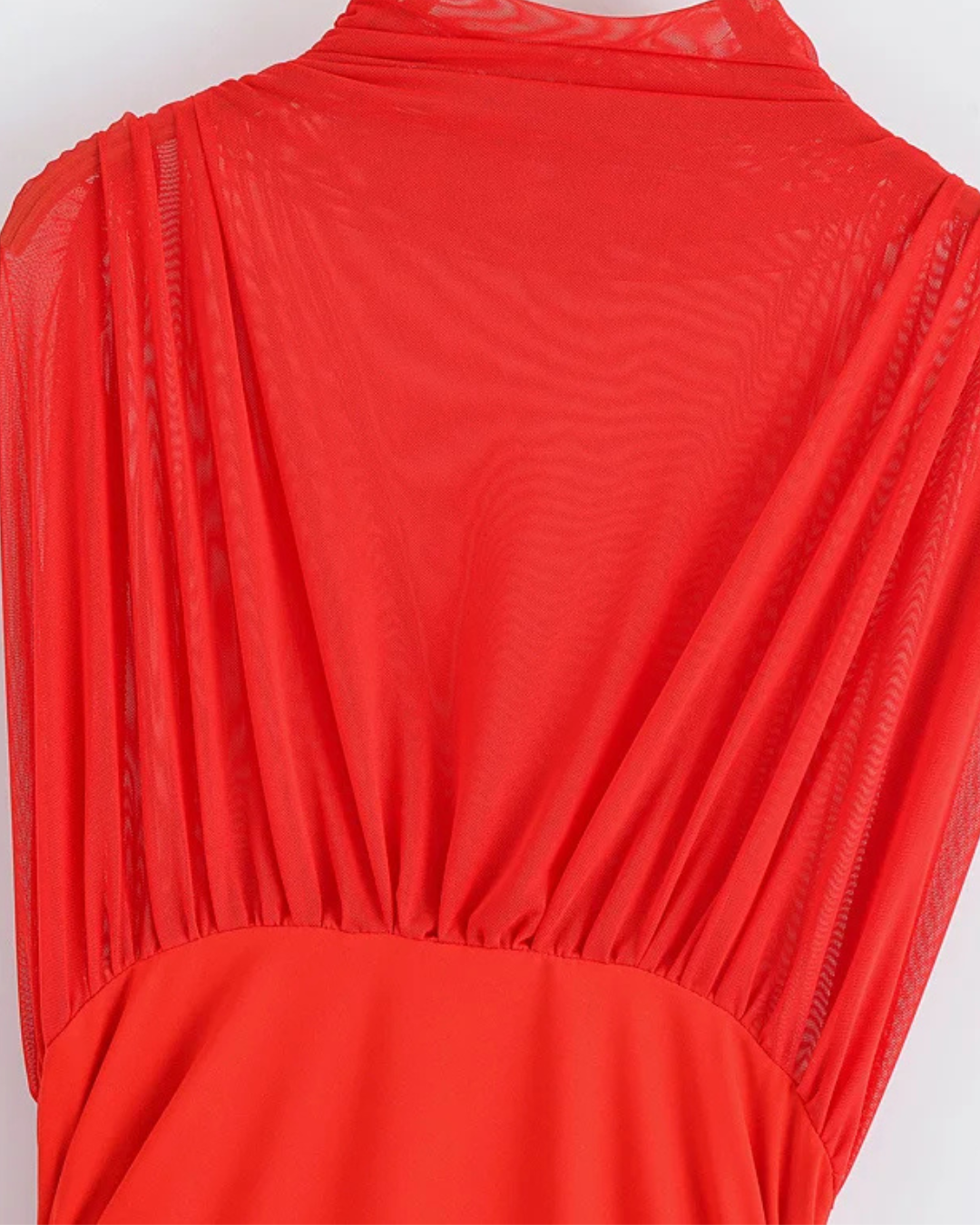 Rode Mouwloze Midi Jurk met Tule en Ritsdetail voor Dames