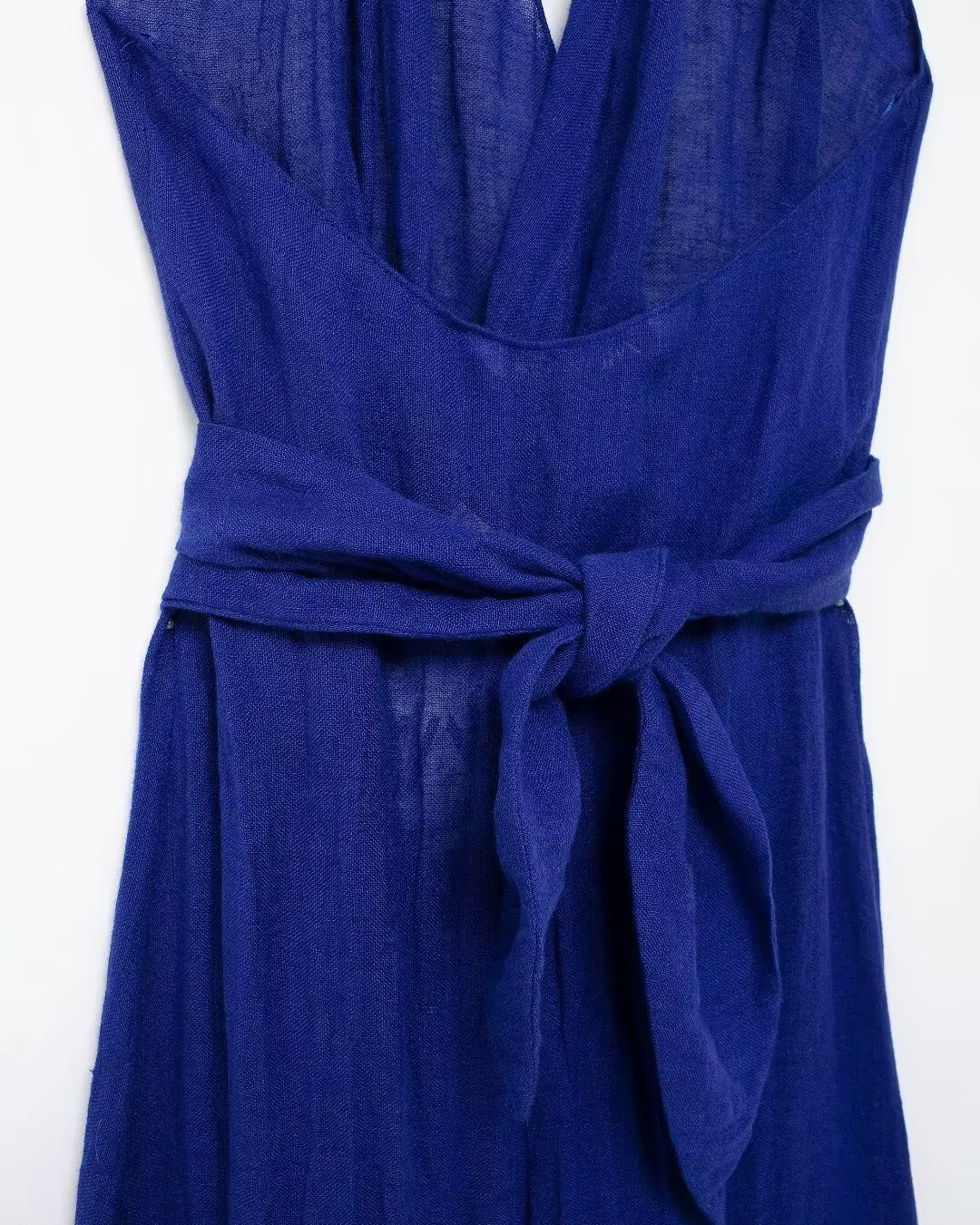 Blauwe Halter Lange Maxi Jurk met Open Rug voor Dames