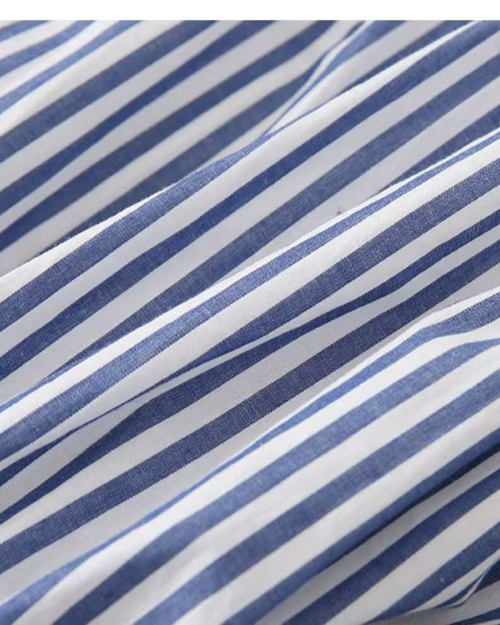 Blauw-Wit Verticaal Gestreept V-Hals Shirt Lente Herfst