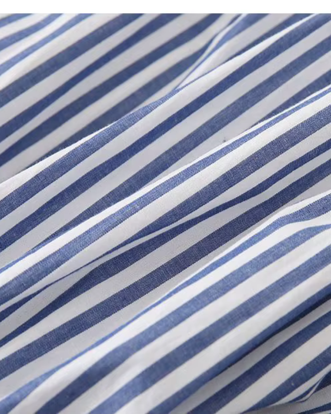 Blauw-Wit Verticaal Gestreept V-Hals Shirt Lente Herfst