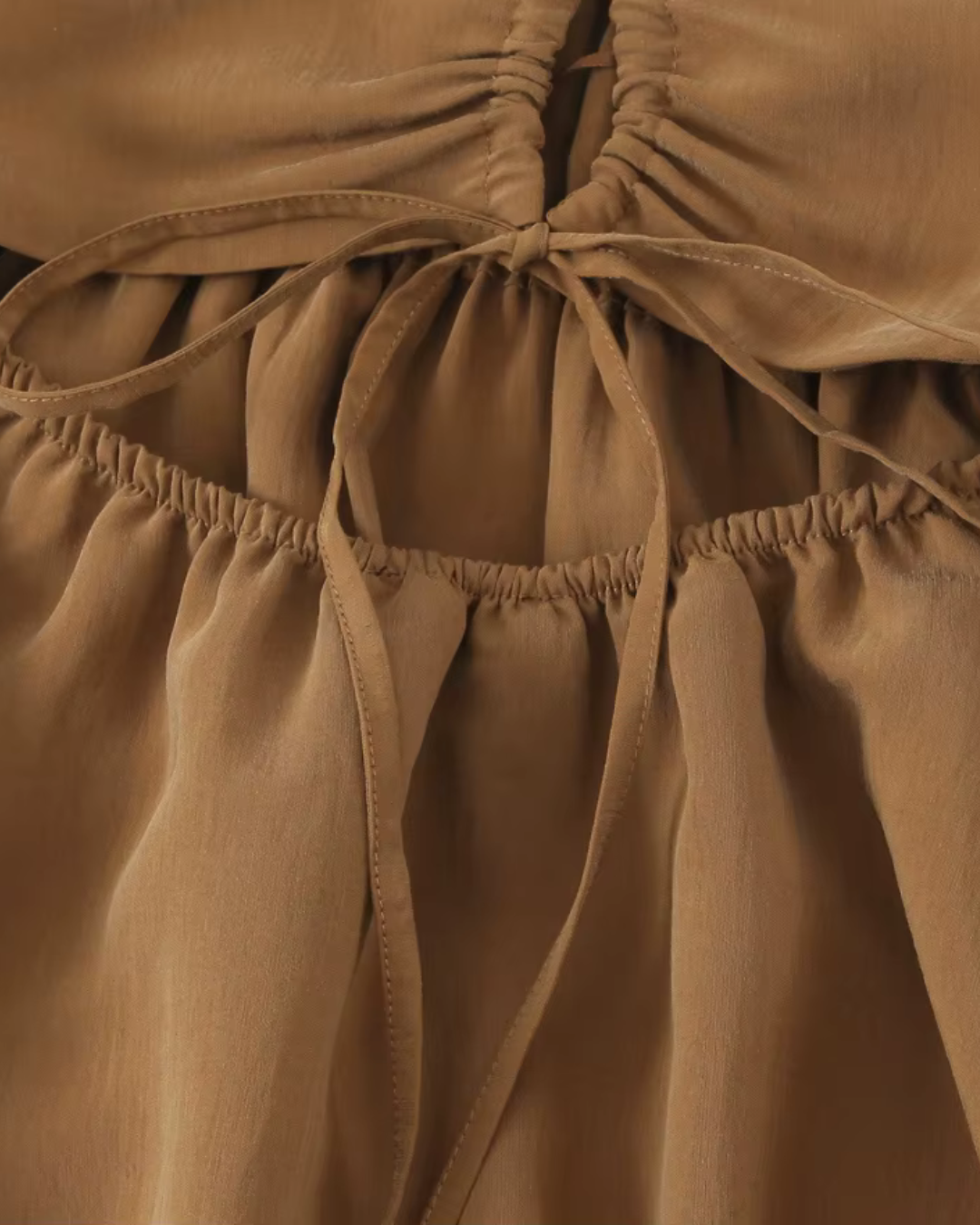 Bruine Zomerse Rimpel Sling Midi Jurk met V-hals voor Dames