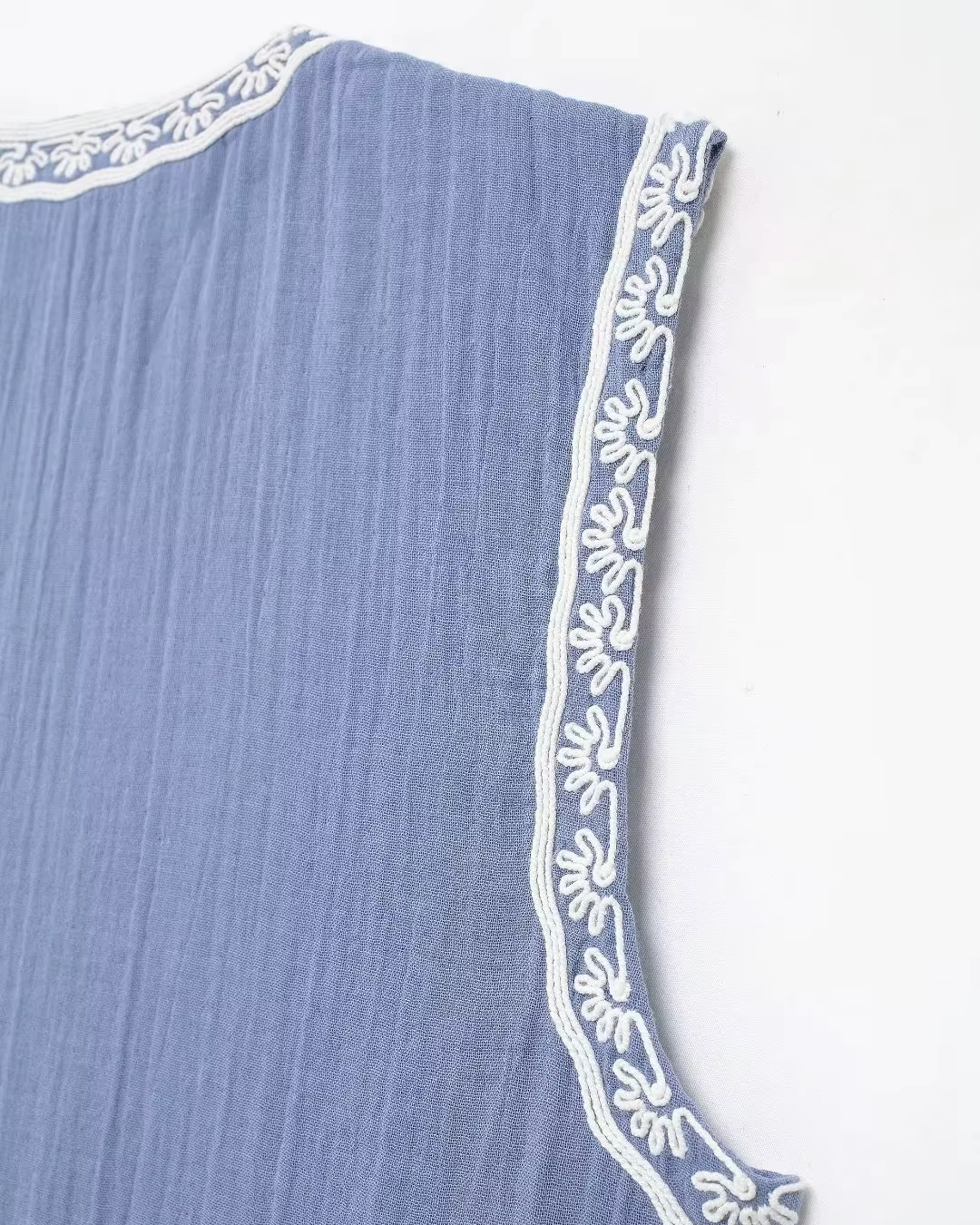 Vintage Mouwloos Vest met V-Hals en Bloemen Borduurwerk Dames