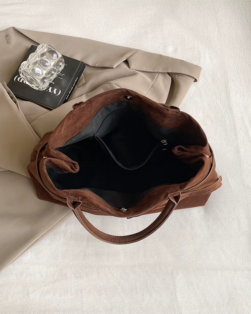 Vintage Suède Grote Capaciteit Draagtas Effen Kleur Voor Werk en Reizen