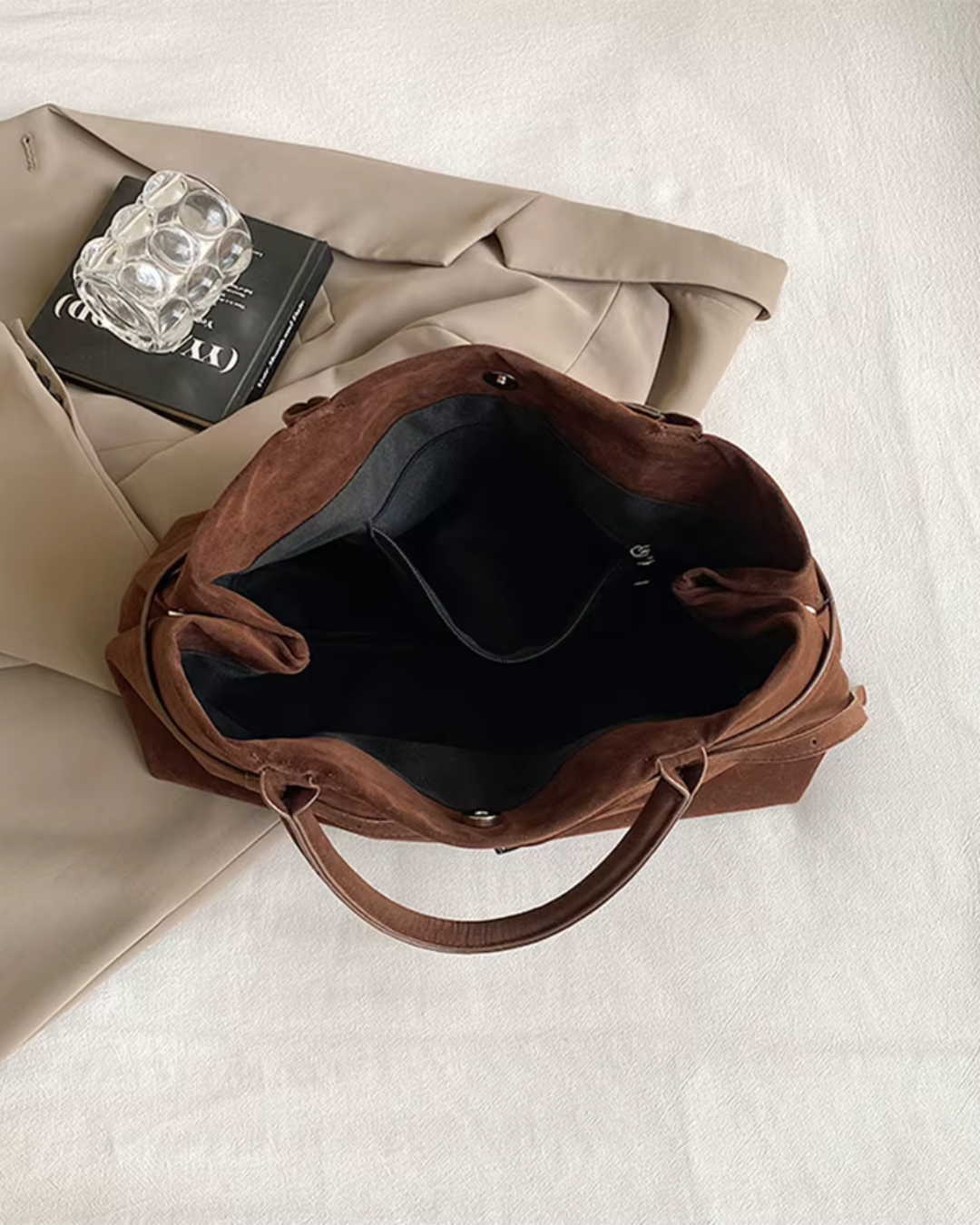 Vintage Suède Grote Capaciteit Draagtas Effen Kleur Voor Werk en Reizen