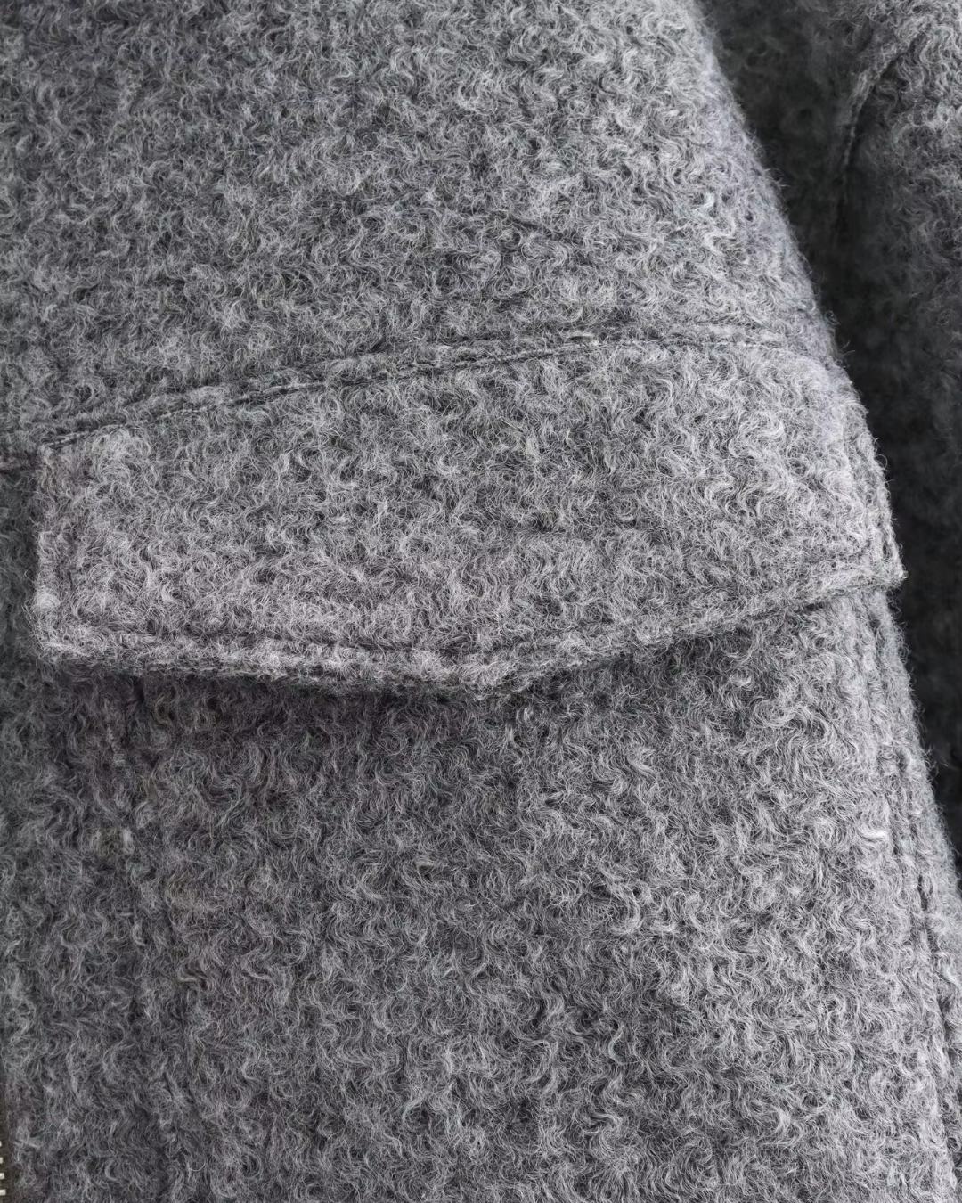 Grijze Tweed Cropped Bomberjack met Grote Zakken voor Dames