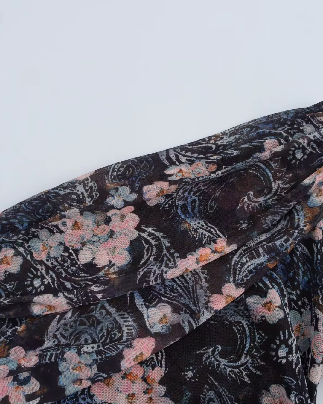 Asymmetrisch Blote Schouder Tule Maxi Jurk met Bloemenprint voor Dames