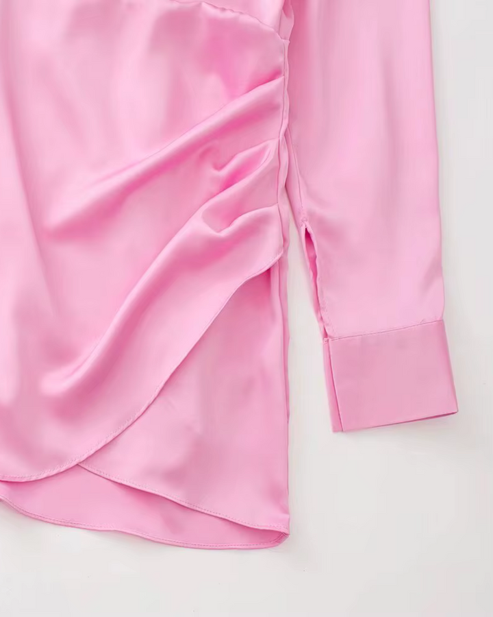 Satijnen Mini Jurk met Revers en Lange Mouwen voor Dames