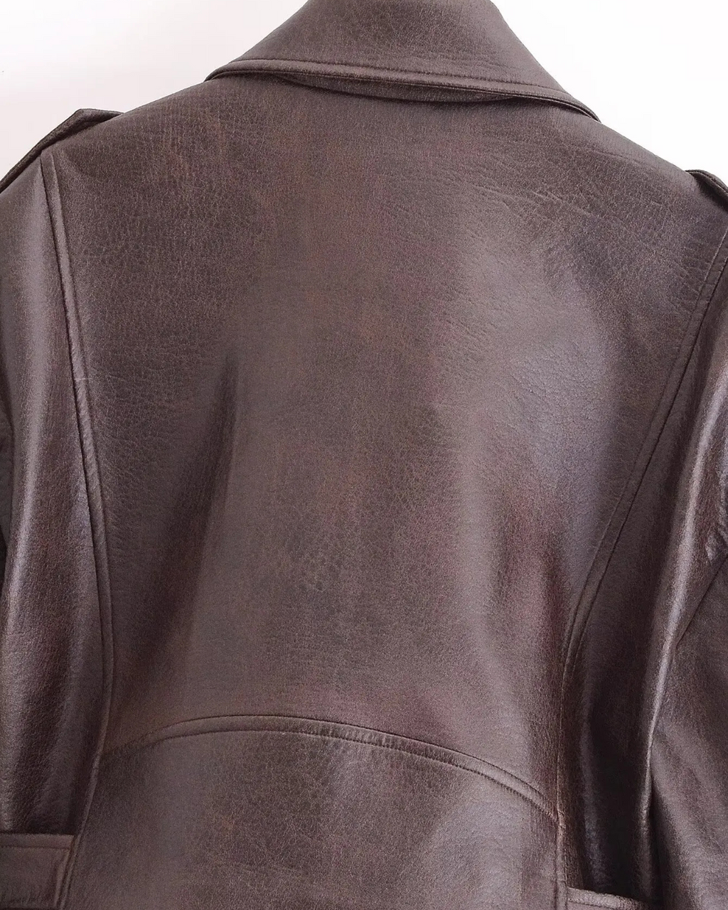 Cropped Kunstleren Jas met Riem en Ritsvakken voor Dames