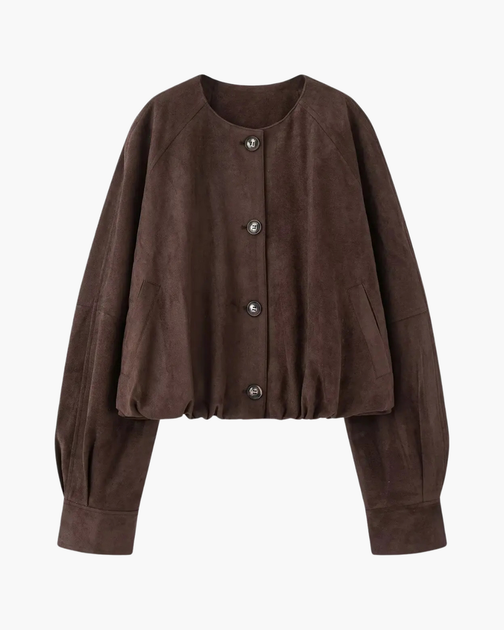 Korte Damesjas – Effen O-hals Jas met Knopen & Zijzakken