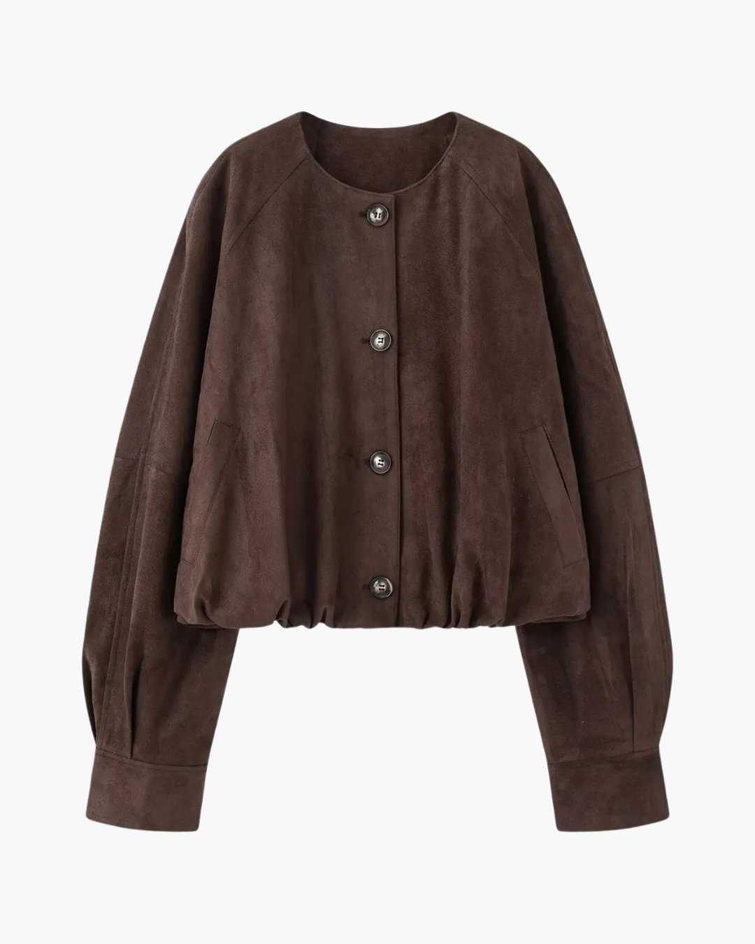 Korte Damesjas – Effen O-hals Jas met Knopen & Zijzakken