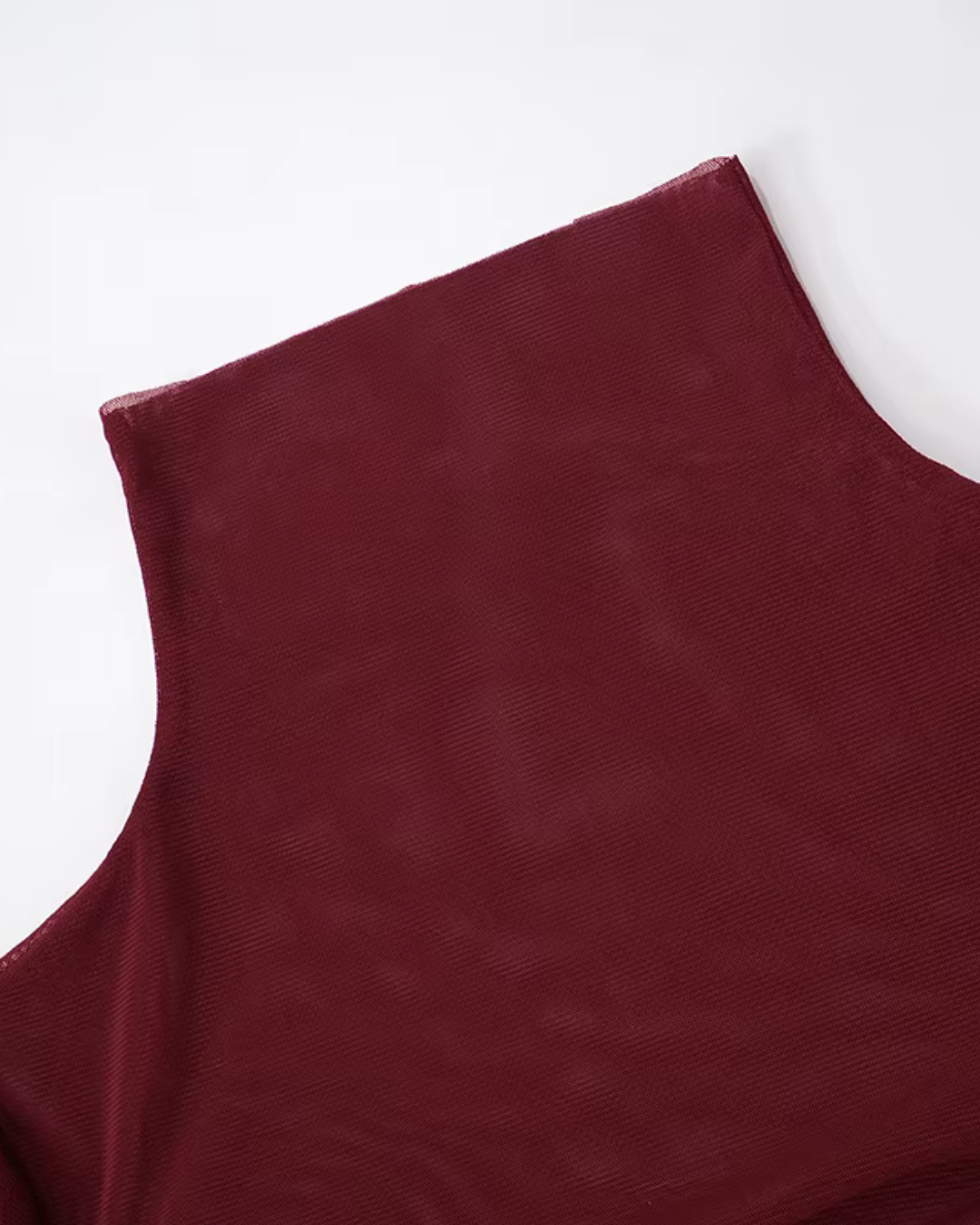 Bordeaux Rode Elegante Dames Jurkje met Doorzichtige Mouwen en Hals