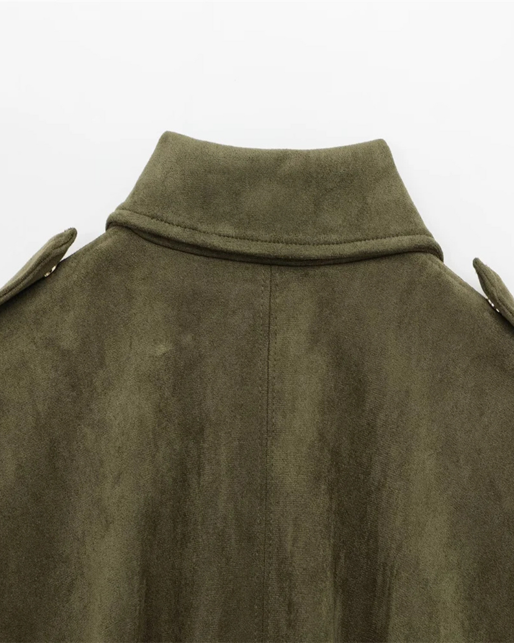 Stijlvolle Olijfgroen Faux Suede Jas met Kraag voor Dames