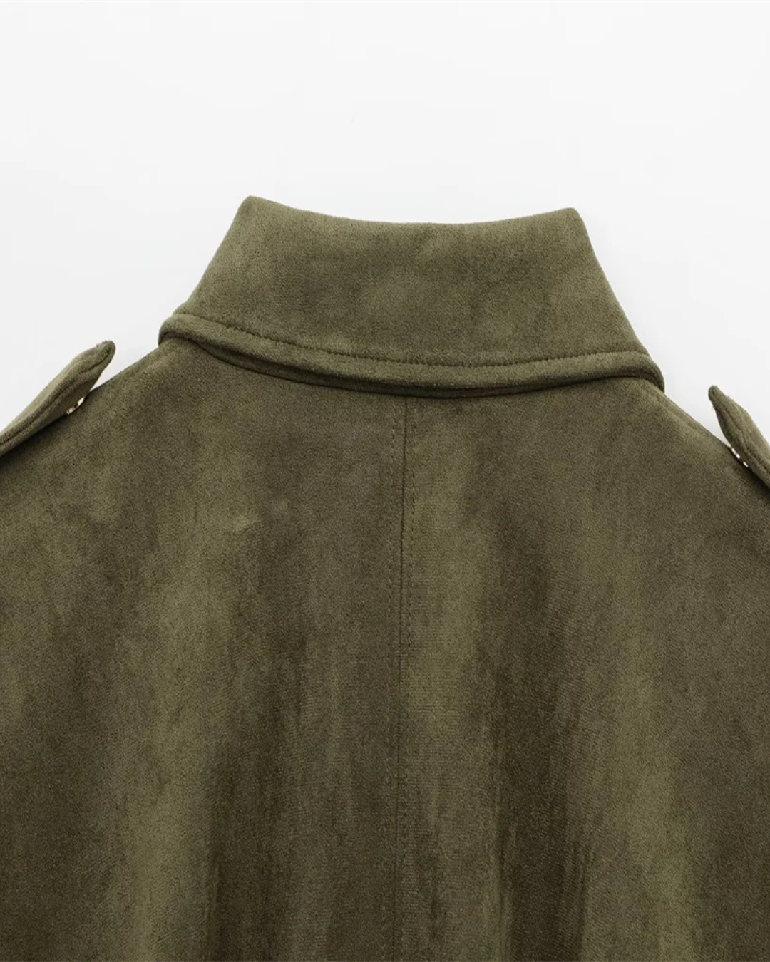 Stijlvolle Olijfgroen Faux Suede Jas met Kraag voor Dames