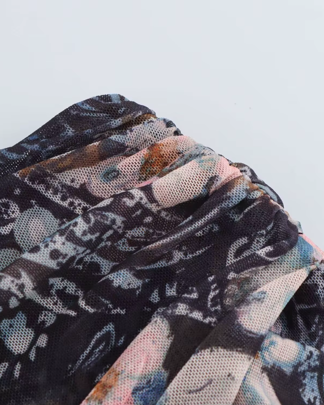 Asymmetrisch Blote Schouder Tule Maxi Jurk met Bloemenprint voor Dames