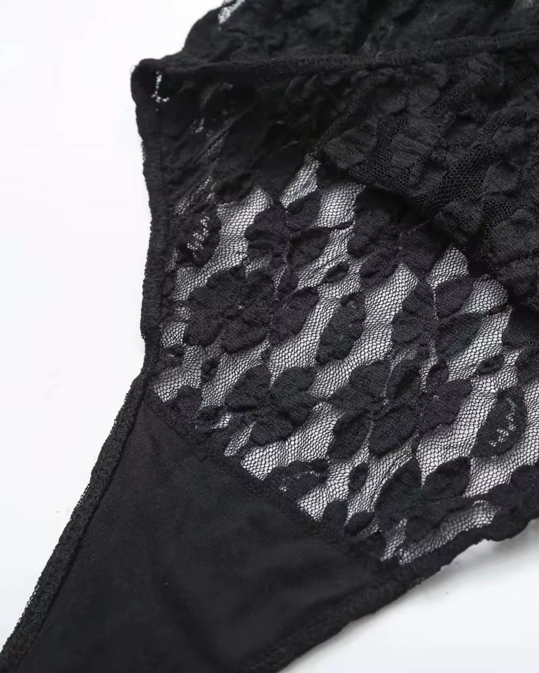 Gebloemde Zwarte Kanten Top en Broek Set voor Dames