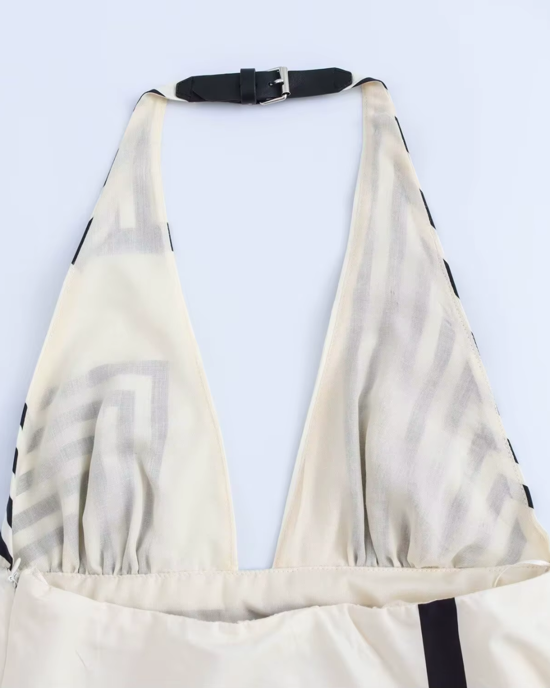 Lange Gestreepte Zomerjurk met V Hals en Rits voor Dames