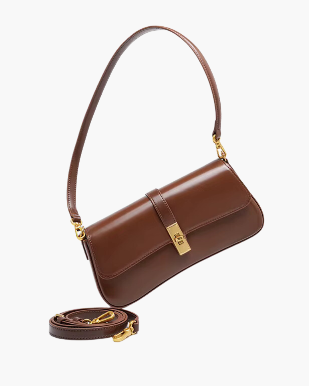 Bruine Leren Schoudertas voor Dames