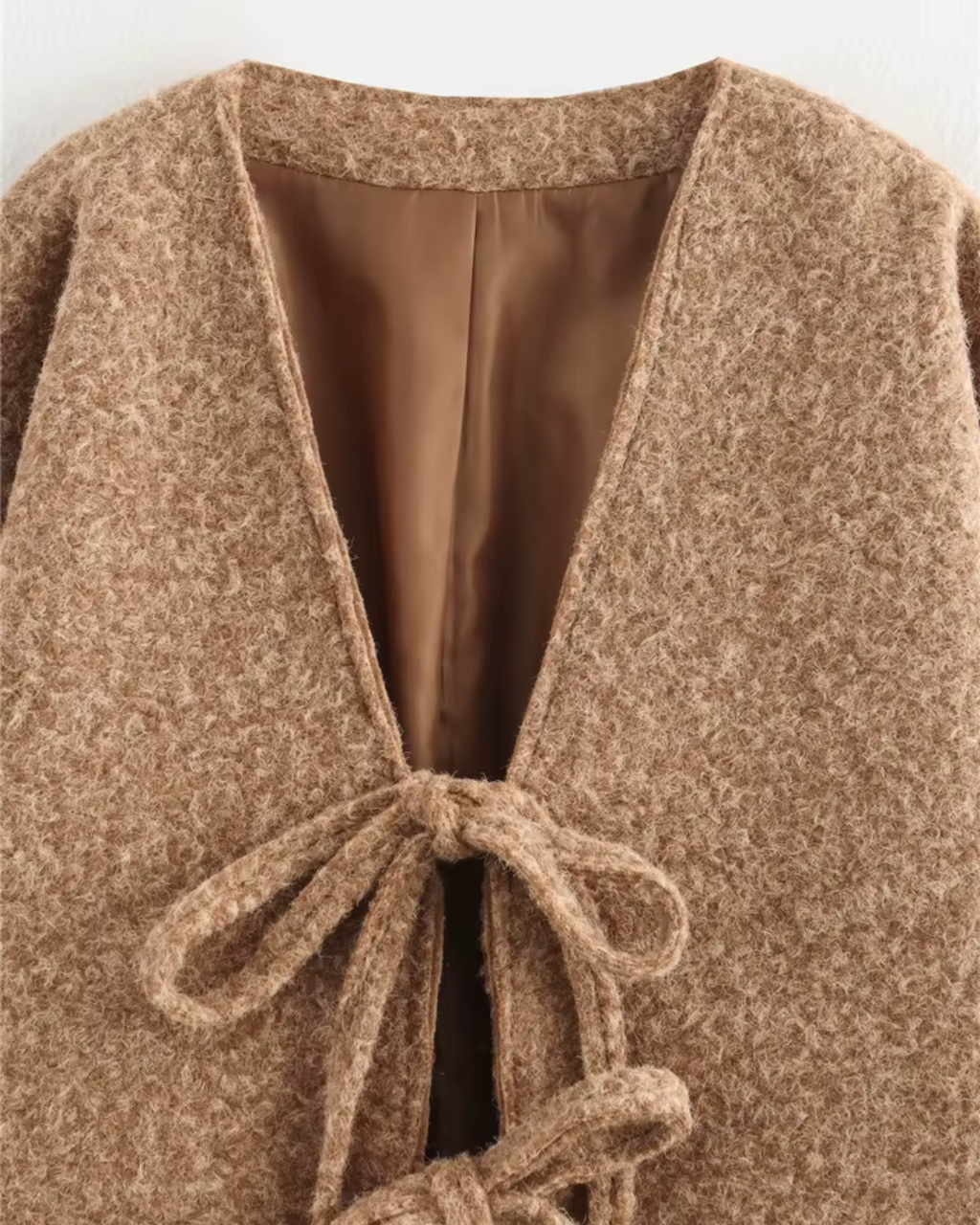 Retro Chique Effen Jas met Strik en V-Hals voor Dames