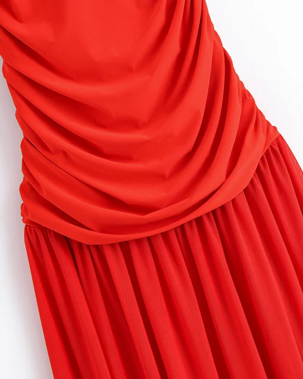 Rode Mouwloze Midi Jurk met Tule en Ritsdetail voor Dames