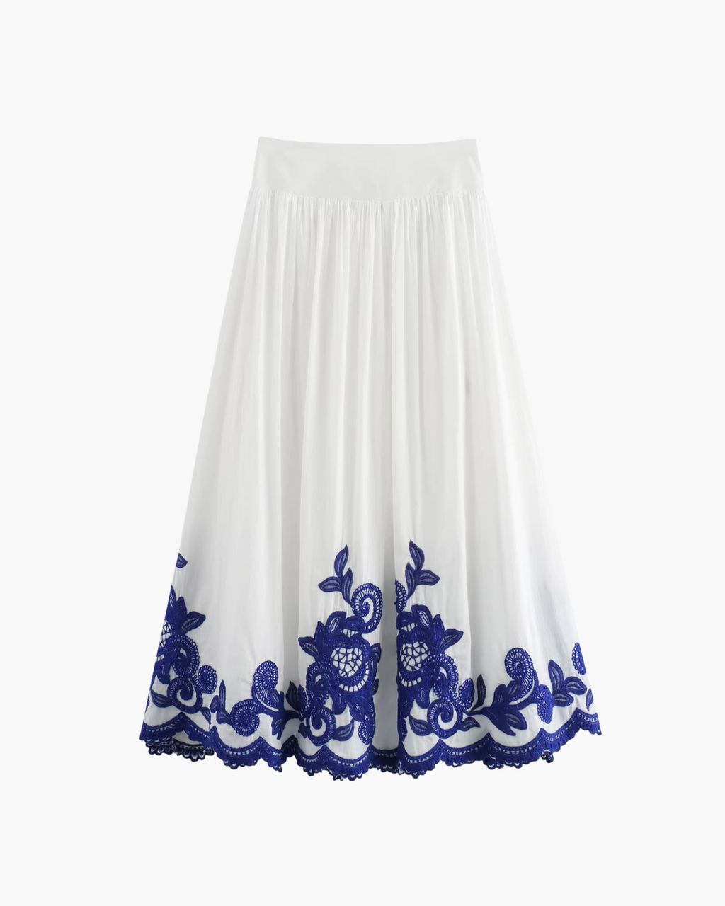 Witte Oversizede Top met Blauw Borduurwerk en Lange Rok voor Dames