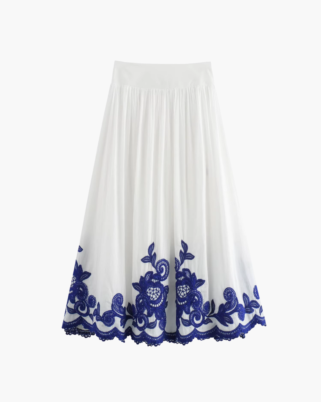 Witte Oversizede Top met Blauw Borduurwerk en Lange Rok voor Dames