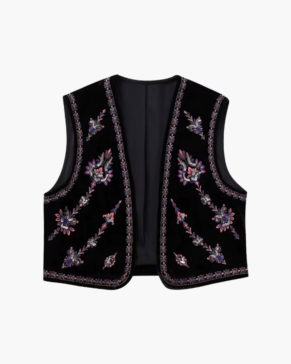 Zwart Mouwloos Vest met Bloemen Borduurwerk voor Dames