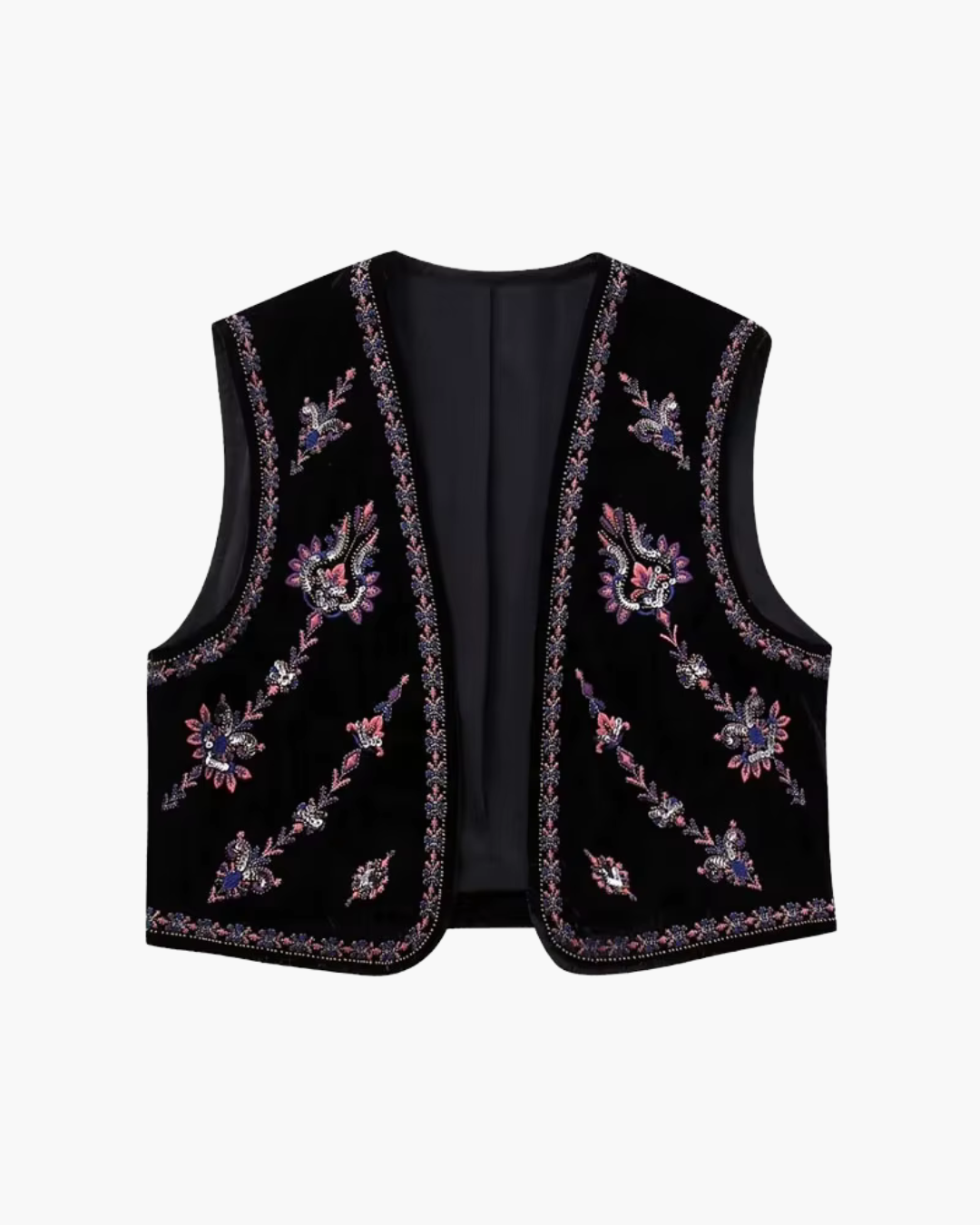 Zwart Mouwloos Vest met Bloemen Borduurwerk voor Dames