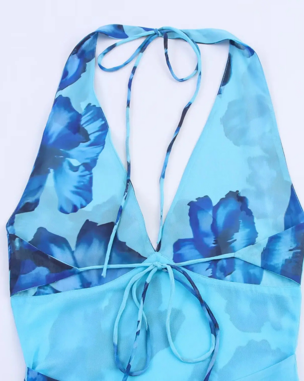 Blauwe Halterjurk met Bloemenprint en A-lijn Pasvorm voor Dames