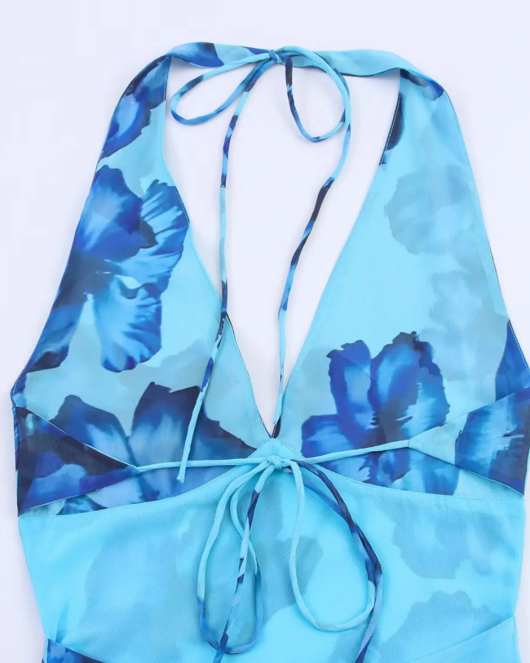 Blauwe Halterjurk met Bloemenprint en A-lijn Pasvorm voor Dames