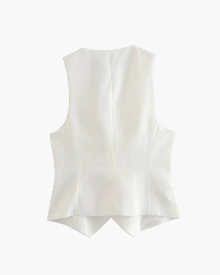 Vintage Luxe Witte Blazer, Gilet en Broek set voor Dames