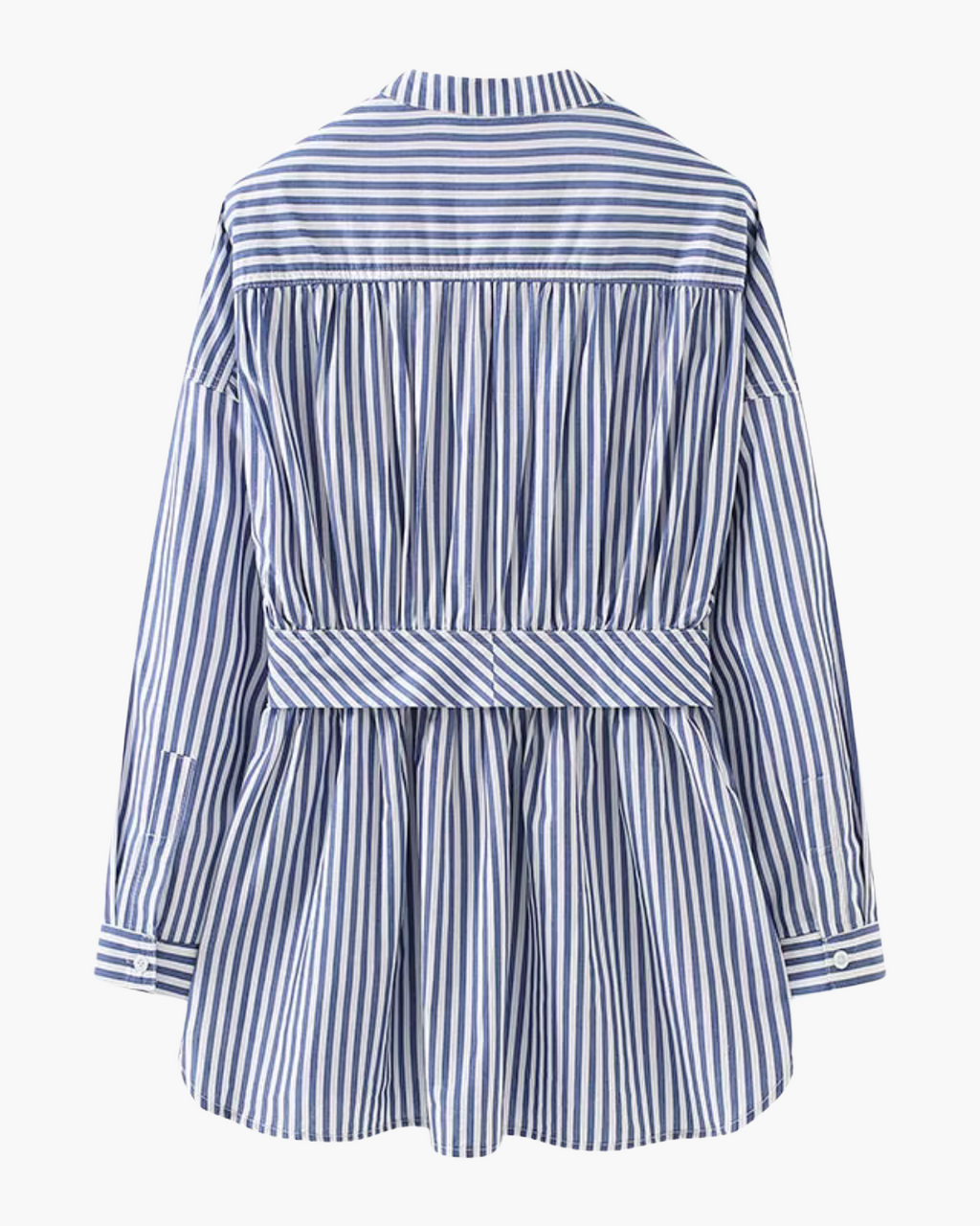 Blauw-Wit Verticaal Gestreept V-Hals Shirt Lente Herfst