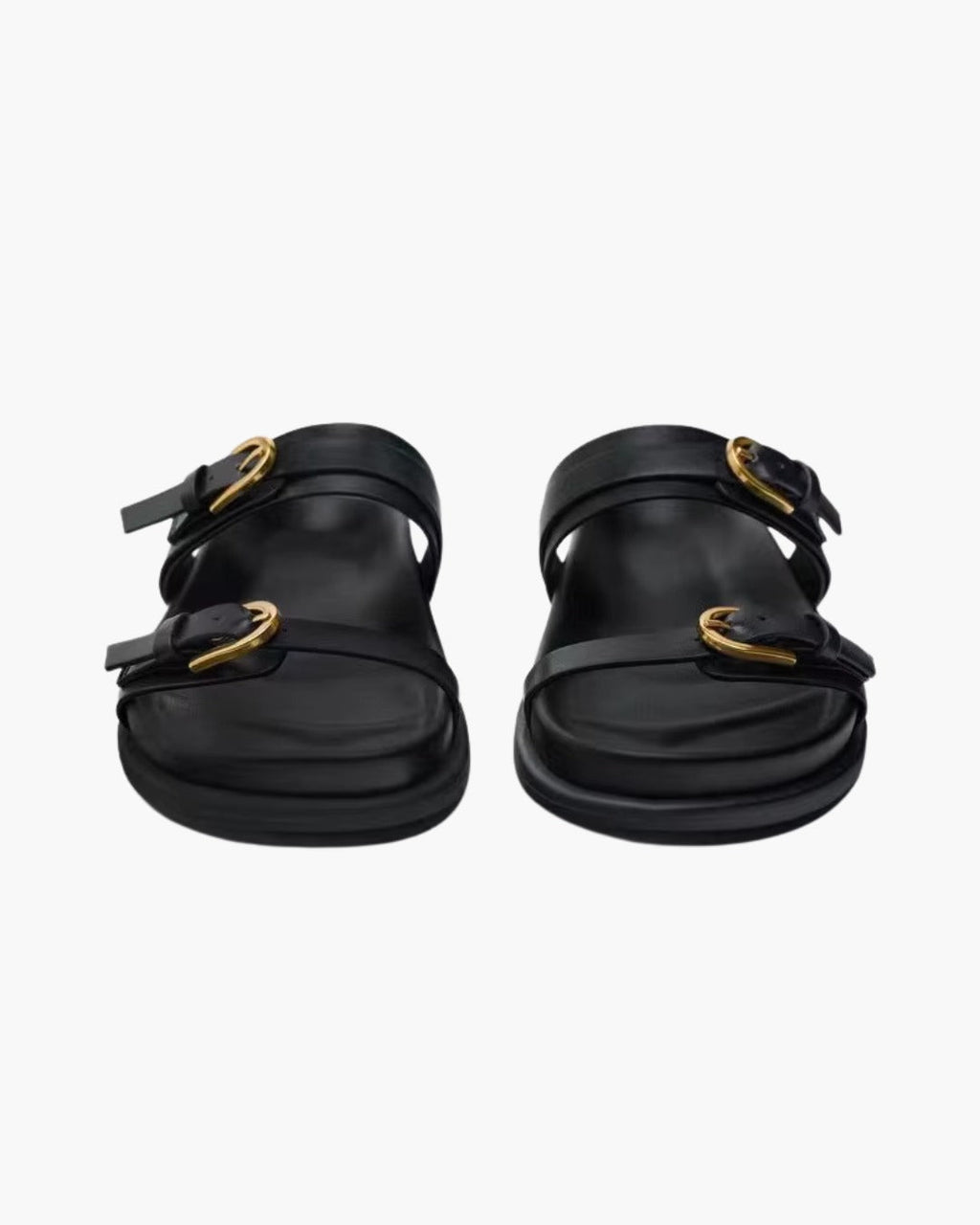 Zwarte Gesp Platte Sandalen met Open Teen voor Dames