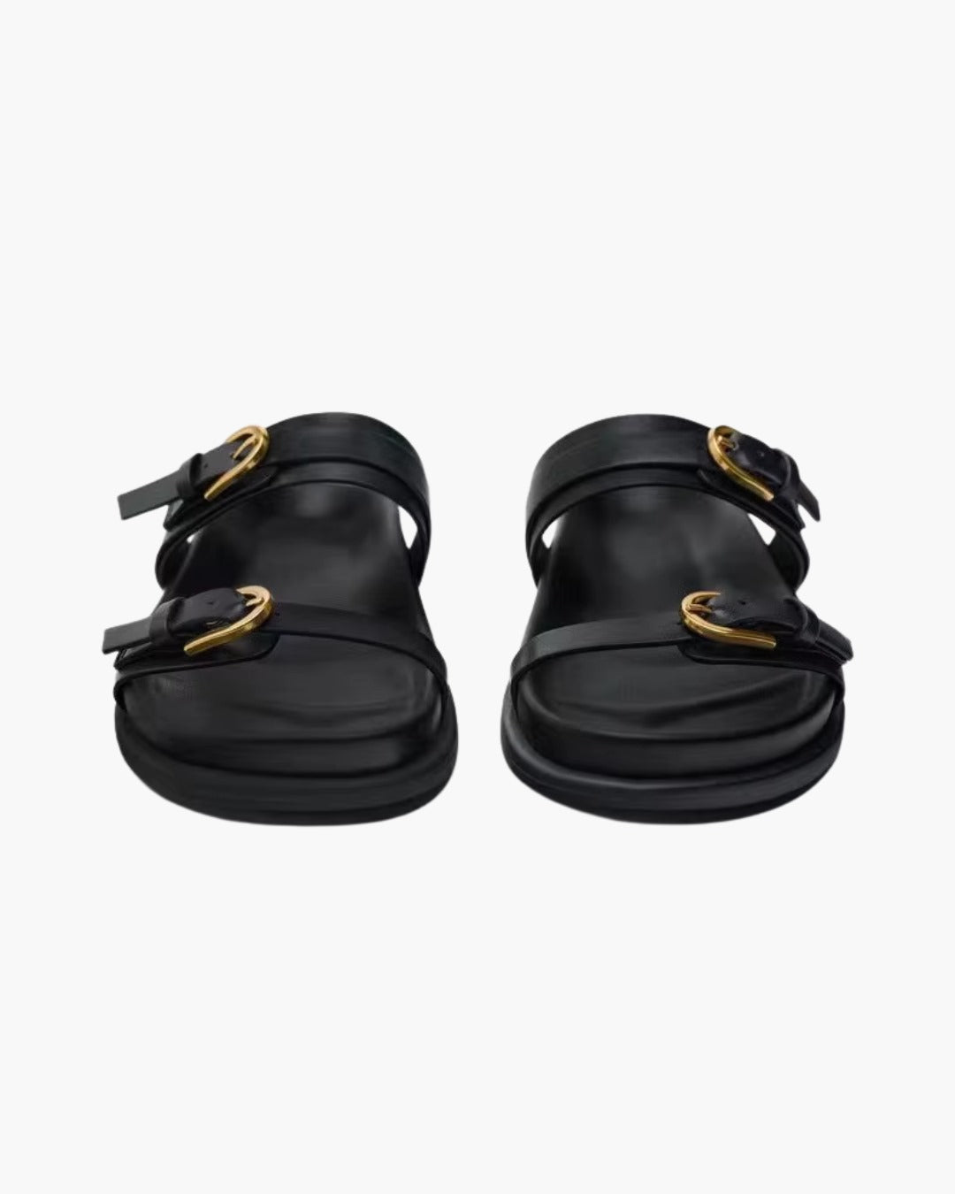 Zwarte Gesp Platte Sandalen met Open Teen voor Dames