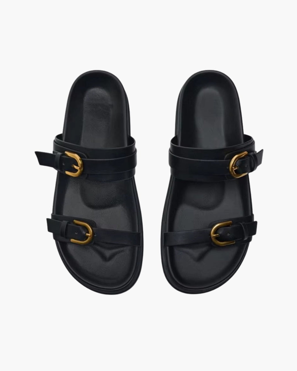 Zwarte Gesp Platte Sandalen met Open Teen voor Dames