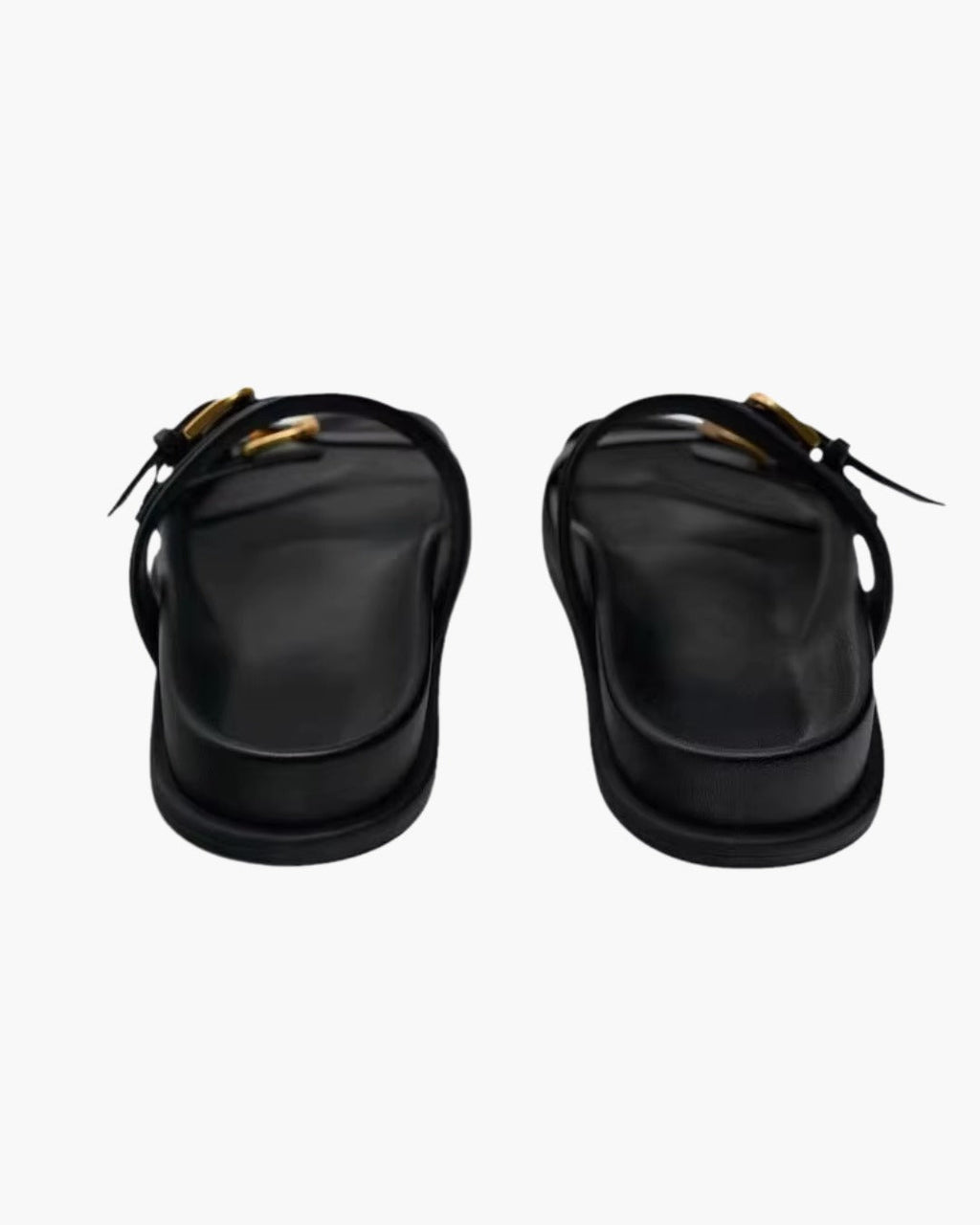 Zwarte Gesp Platte Sandalen met Open Teen voor Dames