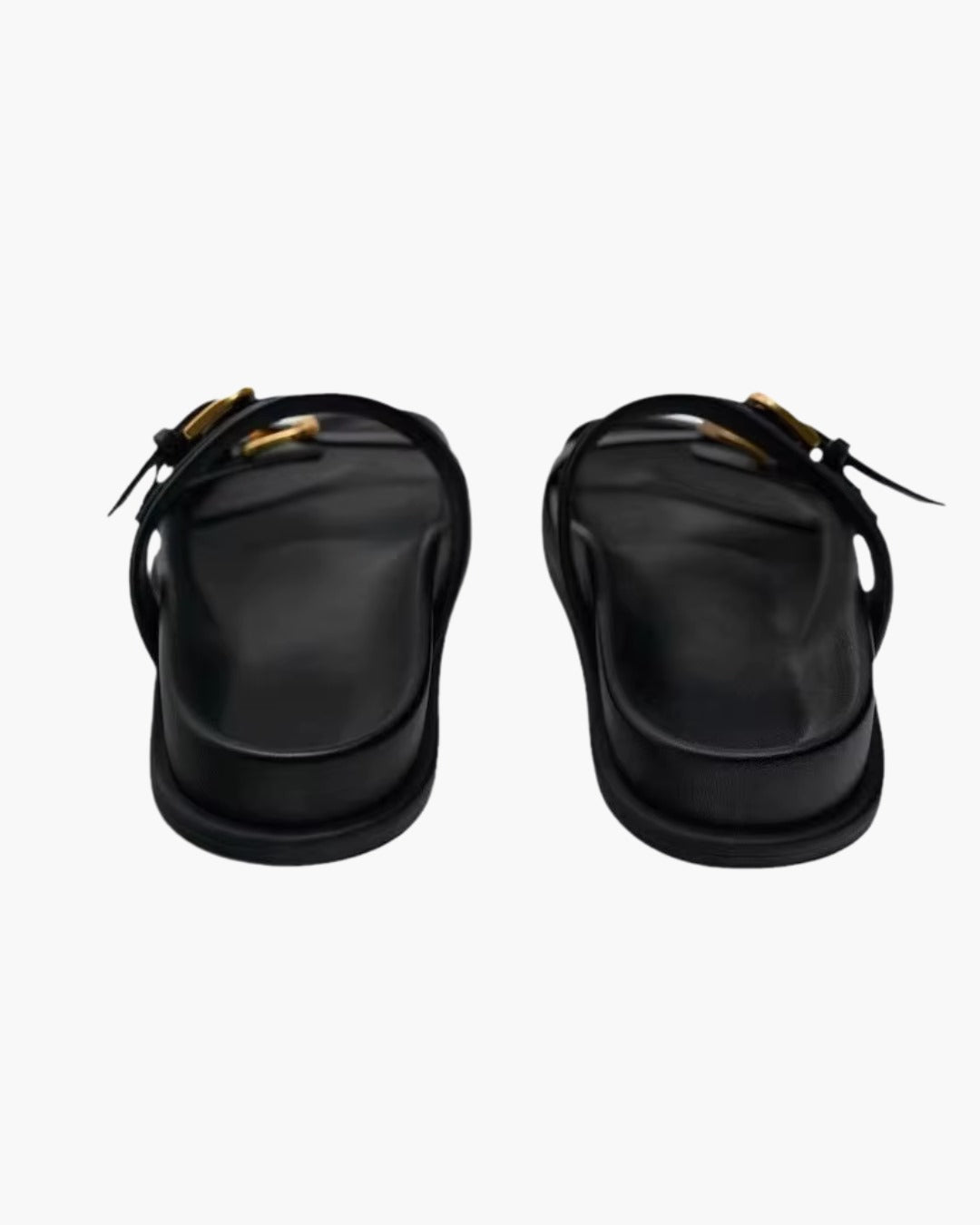 Zwarte Gesp Platte Sandalen met Open Teen voor Dames